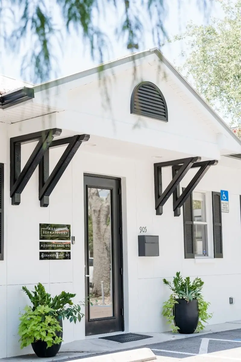 Modern Dermatology office exterior at 905 W Platt St, South Tampa